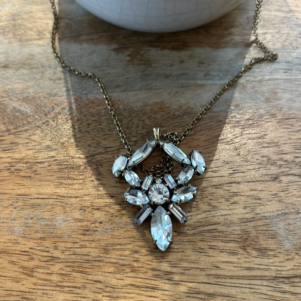 J.Crew Crystal + Gold Pendant Necklace